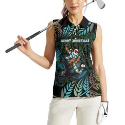 New Zealand Christmas Women Sleeveless Polo Shirt Santa Riding Tui Bird Silver Fern