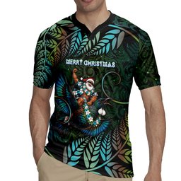 New Zealand Christmas Rugby Jersey Santa Riding Tui Bird Silver Fern