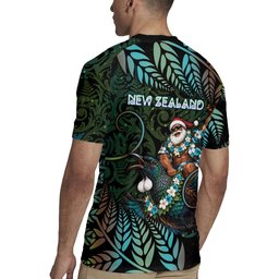 New Zealand Christmas Rugby Jersey Santa Riding Tui Bird Silver Fern