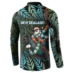 New Zealand Christmas Button Sweatshirt Santa Riding Tui Bird Silver Fern
