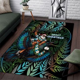 New Zealand Christmas Area Rug Santa Riding Tui Bird Silver Fern