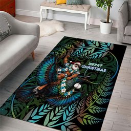 New Zealand Christmas Area Rug Santa Riding Tui Bird Silver Fern