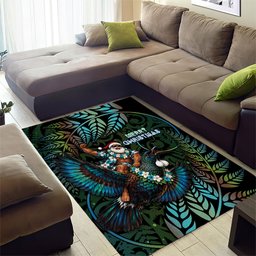 New Zealand Christmas Area Rug Santa Riding Tui Bird Silver Fern