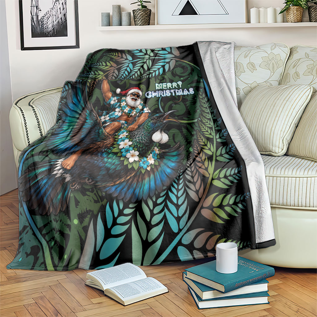 New Zealand Christmas Blanket Santa Riding Tui Bird Silver Fern