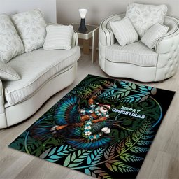 New Zealand Christmas Area Rug Santa Riding Tui Bird Silver Fern