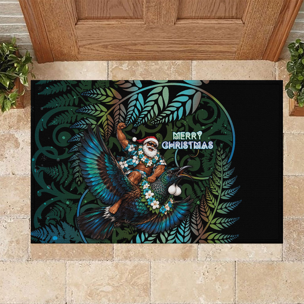 New Zealand Christmas Rubber Doormat Santa Riding Tui Bird Silver Fern
