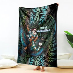 New Zealand Christmas Blanket Santa Riding Tui Bird Silver Fern