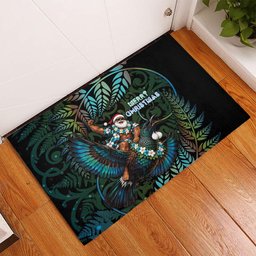 New Zealand Christmas Rubber Doormat Santa Riding Tui Bird Silver Fern