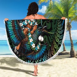 New Zealand Christmas Beach Blanket Santa Riding Tui Bird Silver Fern