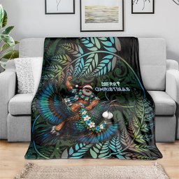 New Zealand Christmas Blanket Santa Riding Tui Bird Silver Fern