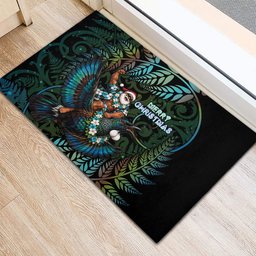 New Zealand Christmas Rubber Doormat Santa Riding Tui Bird Silver Fern