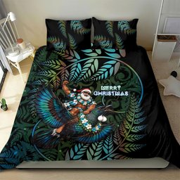 New Zealand Christmas Bedding Set Santa Riding Tui Bird Silver Fern