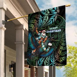 New Zealand Christmas Garden Flag Santa Riding Tui Bird Silver Fern