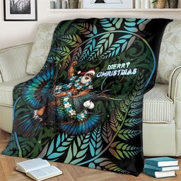 New Zealand Christmas Blanket Santa Riding Tui Bird Silver Fern