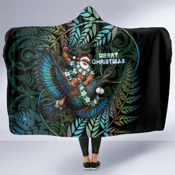 New Zealand Christmas Hooded Blanket Santa Riding Tui Bird Silver Fern