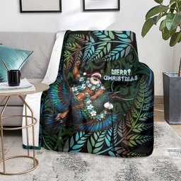 New Zealand Christmas Blanket Santa Riding Tui Bird Silver Fern
