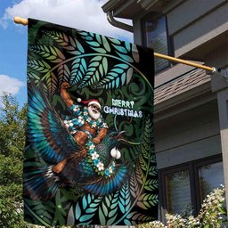 New Zealand Christmas Garden Flag Santa Riding Tui Bird Silver Fern