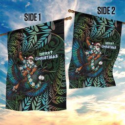 New Zealand Christmas Garden Flag Santa Riding Tui Bird Silver Fern