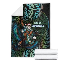 New Zealand Christmas Blanket Santa Riding Tui Bird Silver Fern