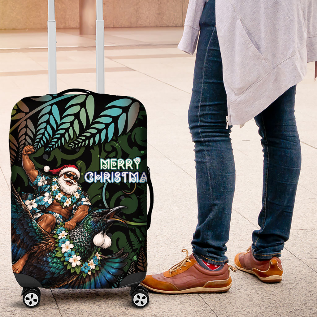 New Zealand Christmas Luggage Cover Santa Riding Tui Bird Silver Fern