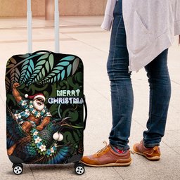 New Zealand Christmas Luggage Cover Santa Riding Tui Bird Silver Fern