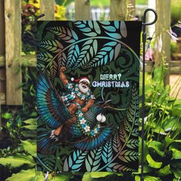 New Zealand Christmas Garden Flag Santa Riding Tui Bird Silver Fern