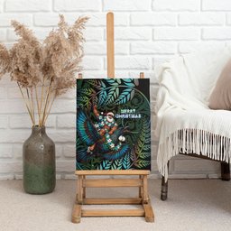 New Zealand Christmas Canvas Wall Art Santa Riding Tui Bird Silver Fern