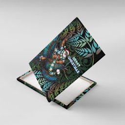 New Zealand Christmas Canvas Wall Art Santa Riding Tui Bird Silver Fern