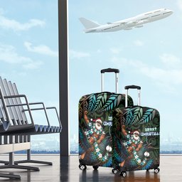New Zealand Christmas Luggage Cover Santa Riding Tui Bird Silver Fern