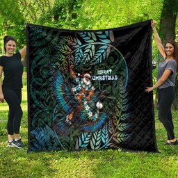 New Zealand Christmas Quilt Santa Riding Tui Bird Silver Fern