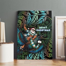 New Zealand Christmas Canvas Wall Art Santa Riding Tui Bird Silver Fern