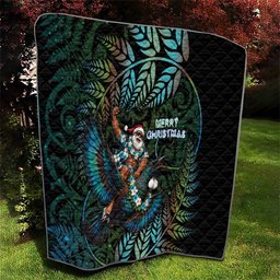New Zealand Christmas Quilt Santa Riding Tui Bird Silver Fern