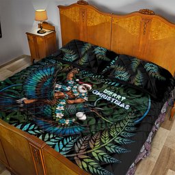 New Zealand Christmas Quilt Bed Set Santa Riding Tui Bird Silver Fern