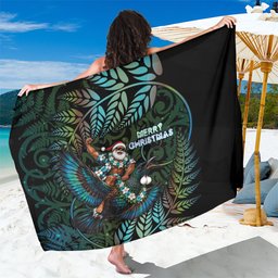 New Zealand Christmas Sarong Santa Riding Tui Bird Silver Fern