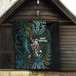 New Zealand Christmas Quilt Santa Riding Tui Bird Silver Fern