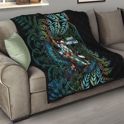 New Zealand Christmas Quilt Santa Riding Tui Bird Silver Fern