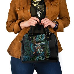 New Zealand Christmas Shoulder Handbag Santa Riding Tui Bird Silver Fern