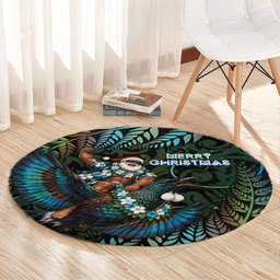 New Zealand Christmas Round Carpet Santa Riding Tui Bird Silver Fern