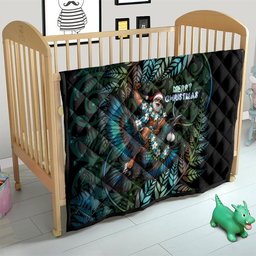 New Zealand Christmas Quilt Santa Riding Tui Bird Silver Fern