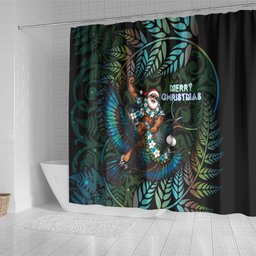 New Zealand Christmas Shower Curtain Santa Riding Tui Bird Silver Fern
