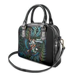 New Zealand Christmas Shoulder Handbag Santa Riding Tui Bird Silver Fern