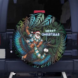 New Zealand Christmas Spare Tire Cover Santa Riding Tui Bird Silver Fern