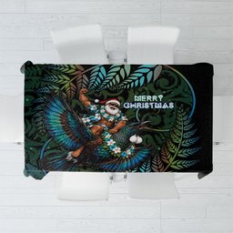 New Zealand Christmas Tablecloth Santa Riding Tui Bird Silver Fern