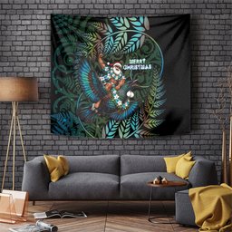 New Zealand Christmas Tapestry Santa Riding Tui Bird Silver Fern