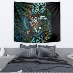 New Zealand Christmas Tapestry Santa Riding Tui Bird Silver Fern