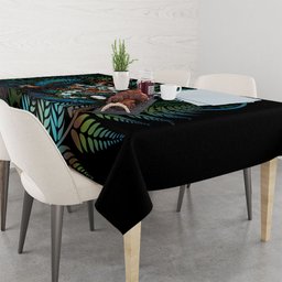 New Zealand Christmas Tablecloth Santa Riding Tui Bird Silver Fern
