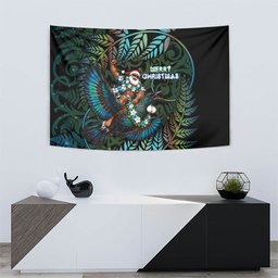 New Zealand Christmas Tapestry Santa Riding Tui Bird Silver Fern