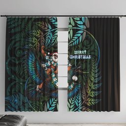 New Zealand Christmas Window Curtain Santa Riding Tui Bird Silver Fern