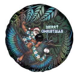 New Zealand Christmas Spare Tire Cover Santa Riding Tui Bird Silver Fern