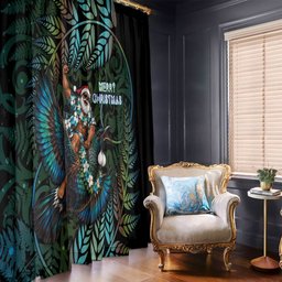 New Zealand Christmas Window Curtain Santa Riding Tui Bird Silver Fern